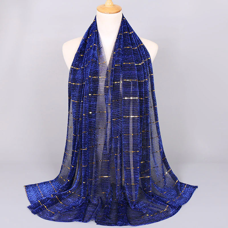 Women Solid Color Scarf Thin Breathable Shawl Lightweight Sparkling Metallic Wrap - Image 11
