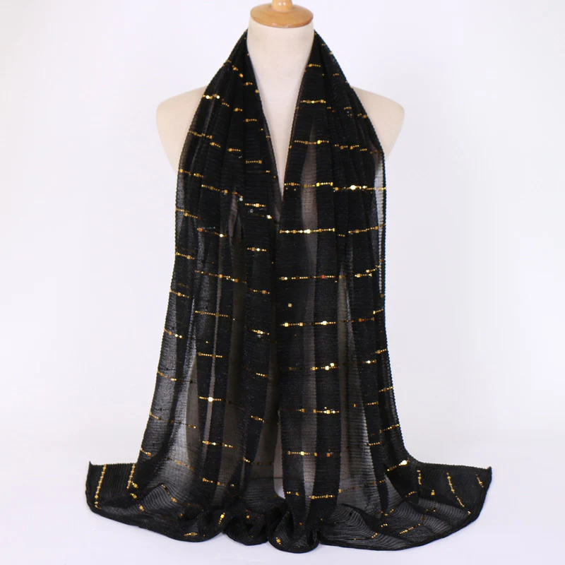 Women Solid Color Scarf Thin Breathable Shawl Lightweight Sparkling Metallic Wrap - Image 12