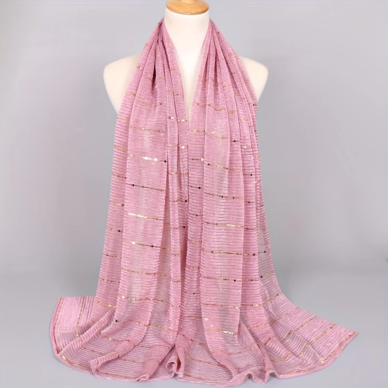Women Solid Color Scarf Thin Breathable Shawl Lightweight Sparkling Metallic Wrap - Image 13