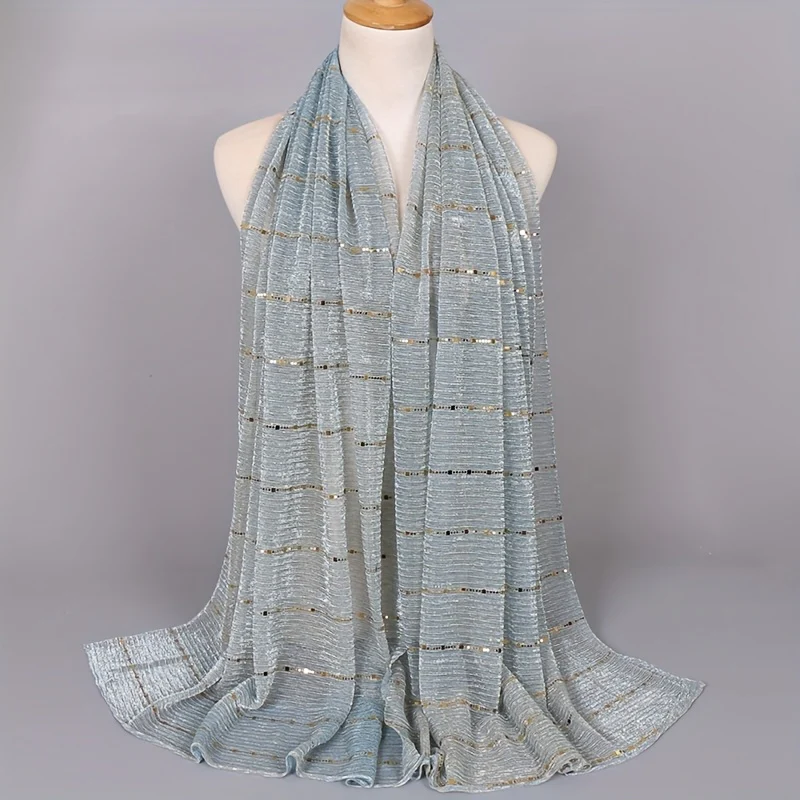 Women Solid Color Scarf Thin Breathable Shawl Lightweight Sparkling Metallic Wrap - Image 14