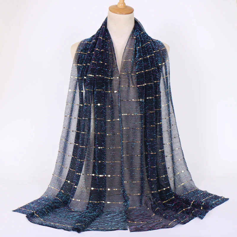 Women Solid Color Scarf Thin Breathable Shawl Lightweight Sparkling Metallic Wrap - Image 17