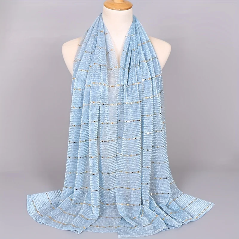 Women Solid Color Scarf Thin Breathable Shawl Lightweight Sparkling Metallic Wrap - Image 18