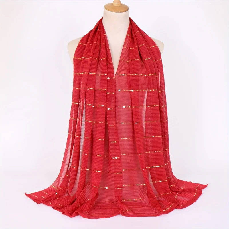 Women Solid Color Scarf Thin Breathable Shawl Lightweight Sparkling Metallic Wrap - Image 19
