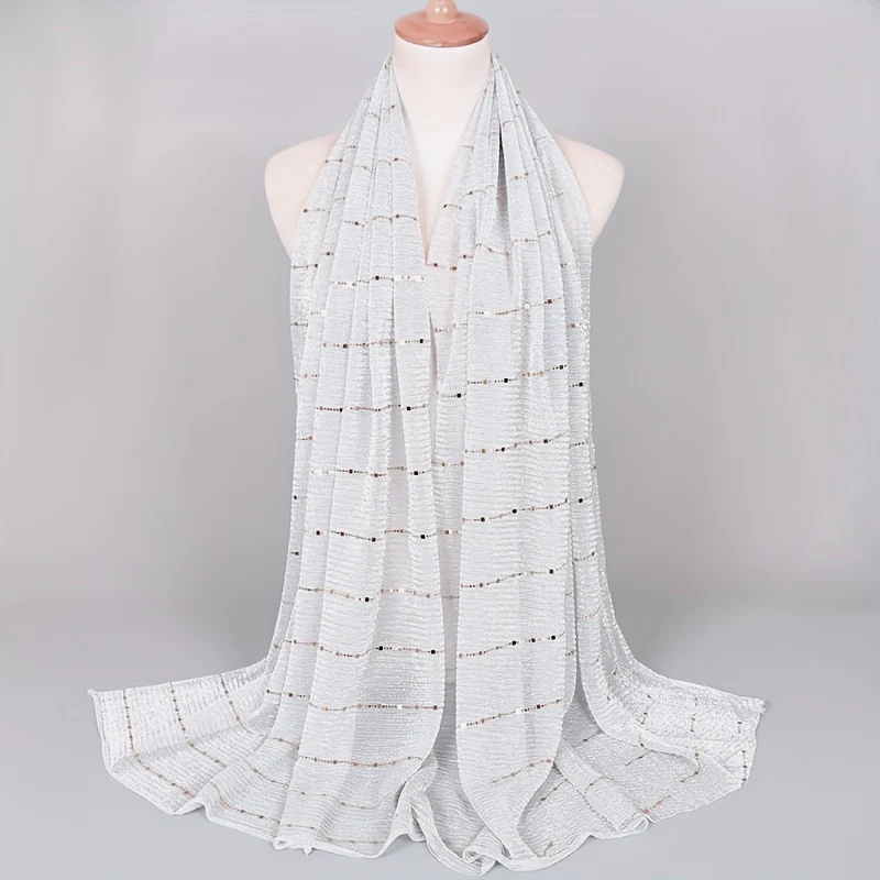 Women Solid Color Scarf Thin Breathable Shawl Lightweight Sparkling Metallic Wrap - Image 22