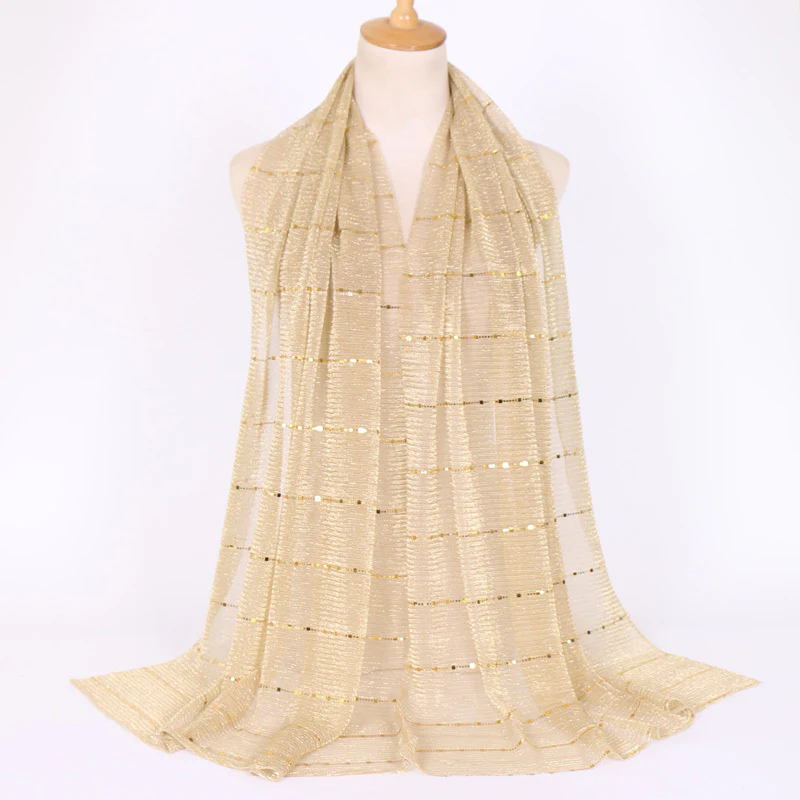 Women Solid Color Scarf Thin Breathable Shawl Lightweight Sparkling Metallic Wrap - Image 23