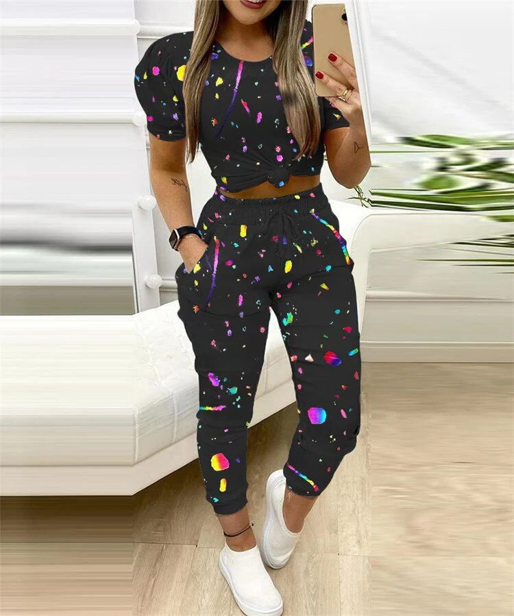 Women Spring Colorblock Cargo Pants Autumn Fashion Pocket Design 2023 Women Fashion Casual Pants Drawstring Casual Trousers - Image 4