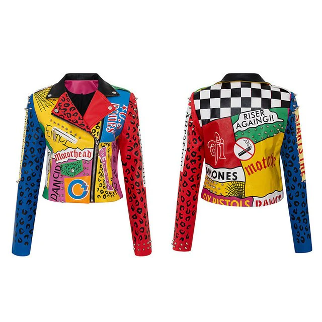 Sexy Women Spring Rivet Death Patch Fuax Leather Jackets For Punk Rock Rivet Streetwear - Image 3