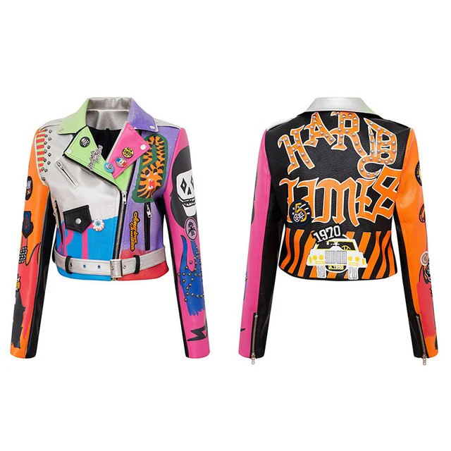 Sexy Women Spring Rivet Death Patch Fuax Leather Jackets For Punk Rock Rivet Streetwear - Image 8