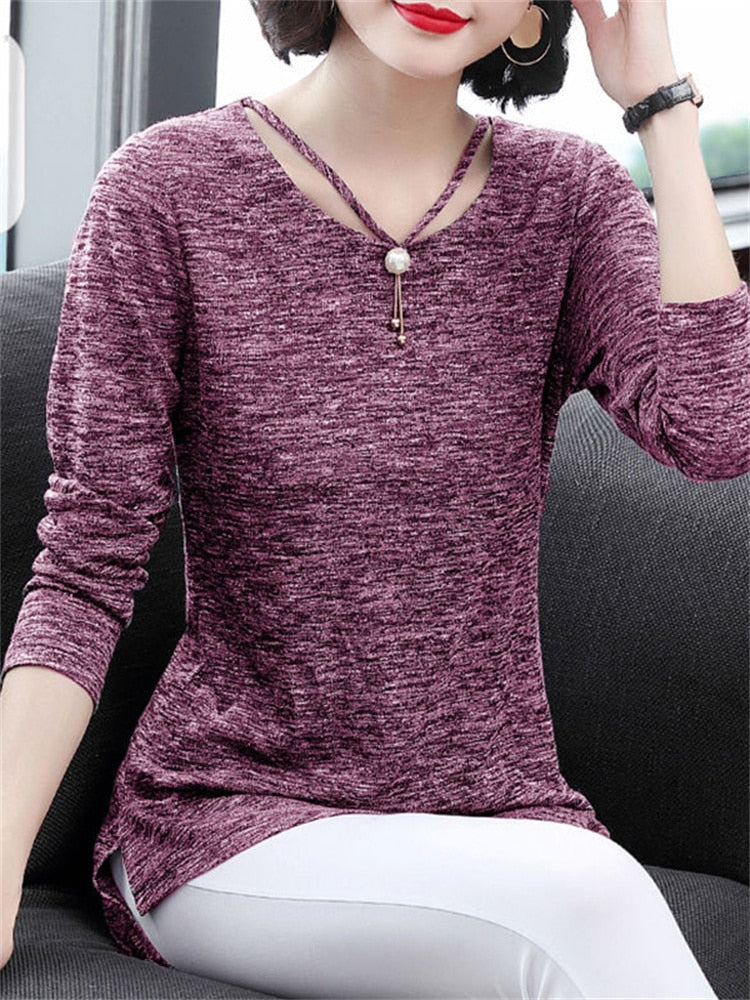 Women Spring Summer Style T-Shirts Tops Lady Casual Long Sleeve O-Neck Gray Tees Shirts DF3026 - Image 3