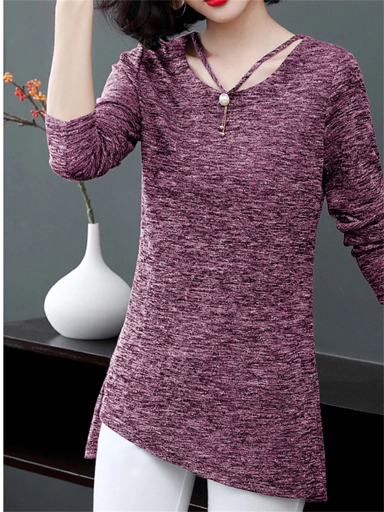 Women Spring Summer Style T-Shirts Tops Lady Casual Long Sleeve O-Neck Gray Tees Shirts DF3026 - Image 5
