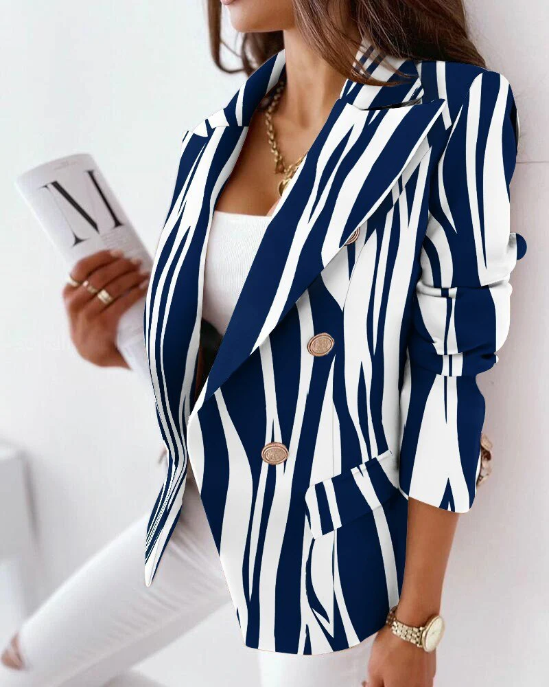 Sexy Women Suit Jacket Fashion Casual Color Print Lapel Long Sleeve Face Contrast Double-breasted - Image 6