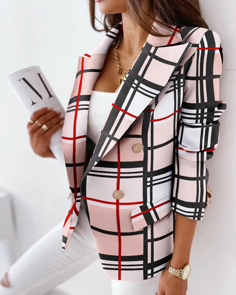 Sexy Women Suit Jacket Fashion Casual Color Print Lapel Long Sleeve Face Contrast Double-breasted - Image 7