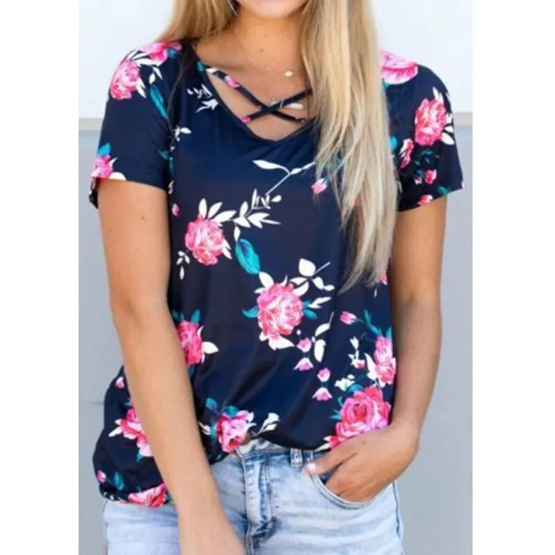 Women Summer Short Sleeve Floral Shirt Blouse Tops Loose Shirt Casual Tee TOP Ladies Womens Flower Print Blouses Clothing - Image 7