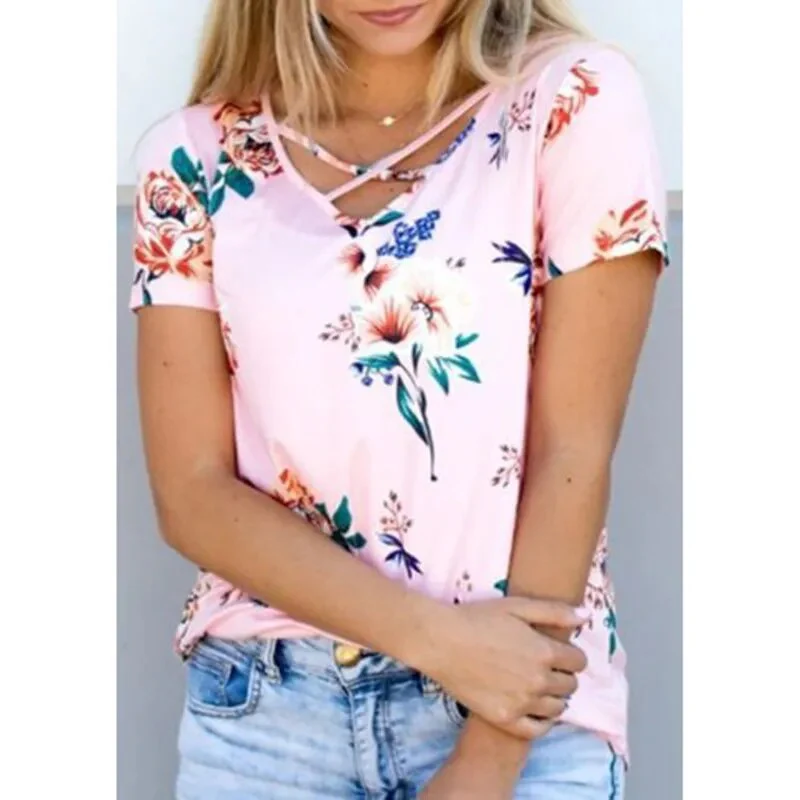 Women Summer Short Sleeve Floral Shirt Blouse Tops Loose Shirt Casual Tee TOP Ladies Womens Flower Print Blouses Clothing - Image 8