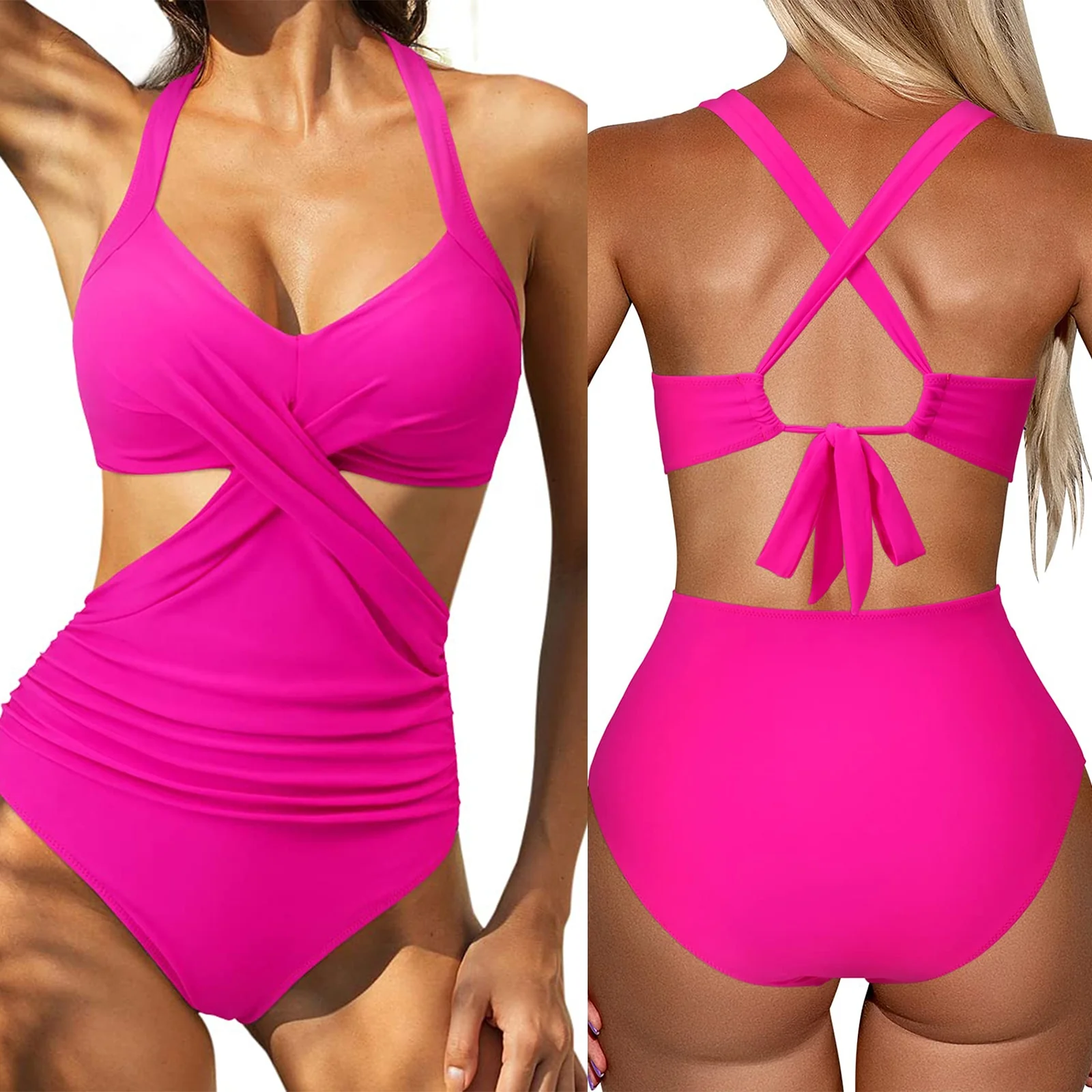 Women Swimming Bodysuit with Leopard Print, Hollow Skinny Fit High Waist Summer Clothing - Image 10