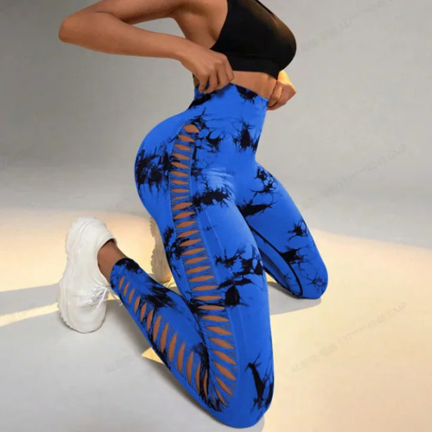 Women Tie Dye Hollow Out Leggings Sports Yoga Pants Fitness Sportswear Sexy High Waist Push Up Gym Tights Running Leggings - Image 10