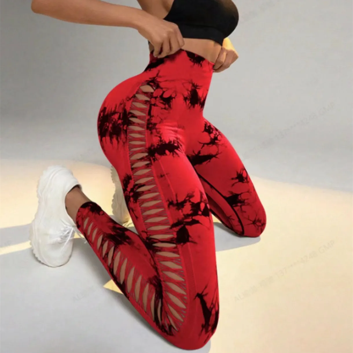Women Tie Dye Hollow Out Leggings Sports Yoga Pants Fitness Sportswear Sexy High Waist Push Up Gym Tights Running Leggings - Image 12