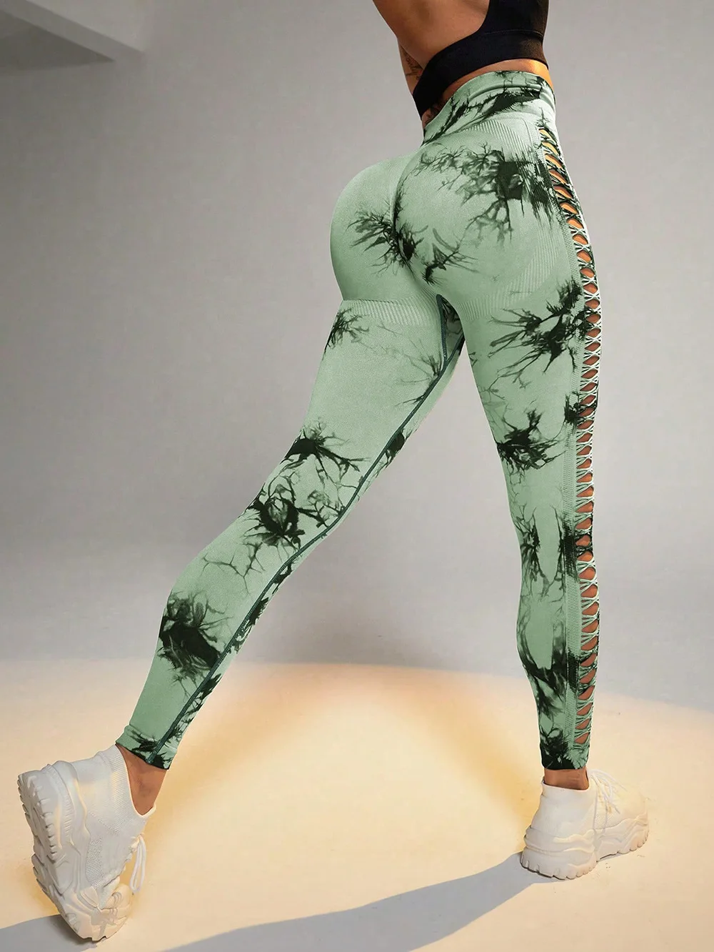 Women Tie Dye Hollow Out Leggings Sports Yoga Pants Fitness Sportswear Sexy High Waist Push Up Gym Tights Running Leggings - Image 14