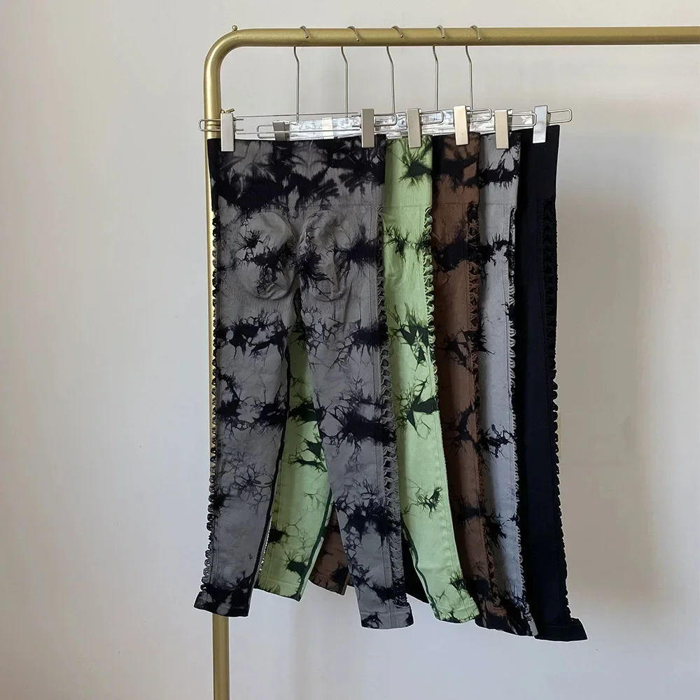 Women Tie Dye Hollow Out Leggings Sports Yoga Pants Fitness Sportswear Sexy High Waist Push Up Gym Tights Running Leggings - Image 5