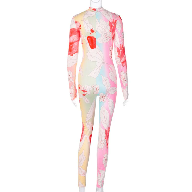 Sexy women tie dye print full sleeve autumn jumpsuits skinny elastic sporty overalls - Image 6