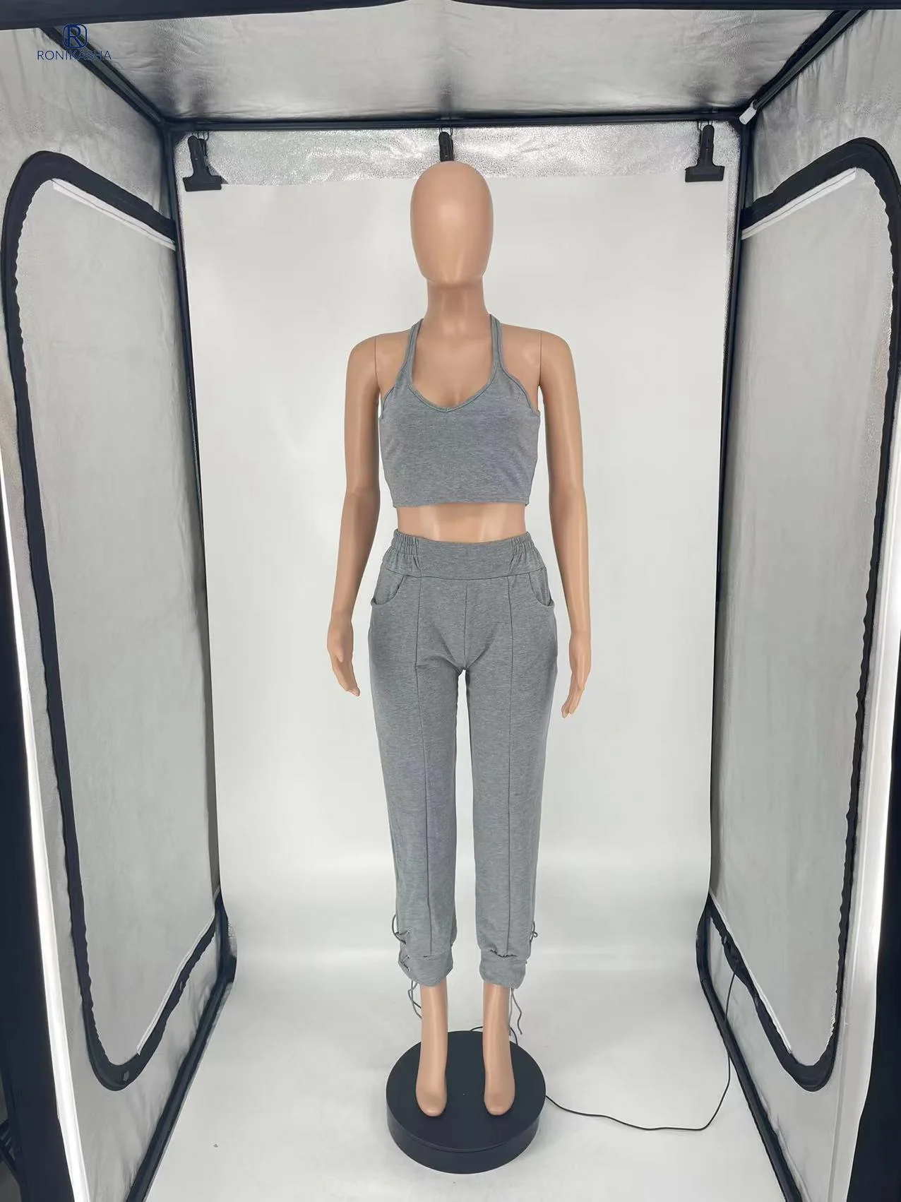 Women Tracksuit Two Piece Set Solid Tank Top + Long Pants Pocket Jogger Set Casual Matching Sporty Suit - Image 12