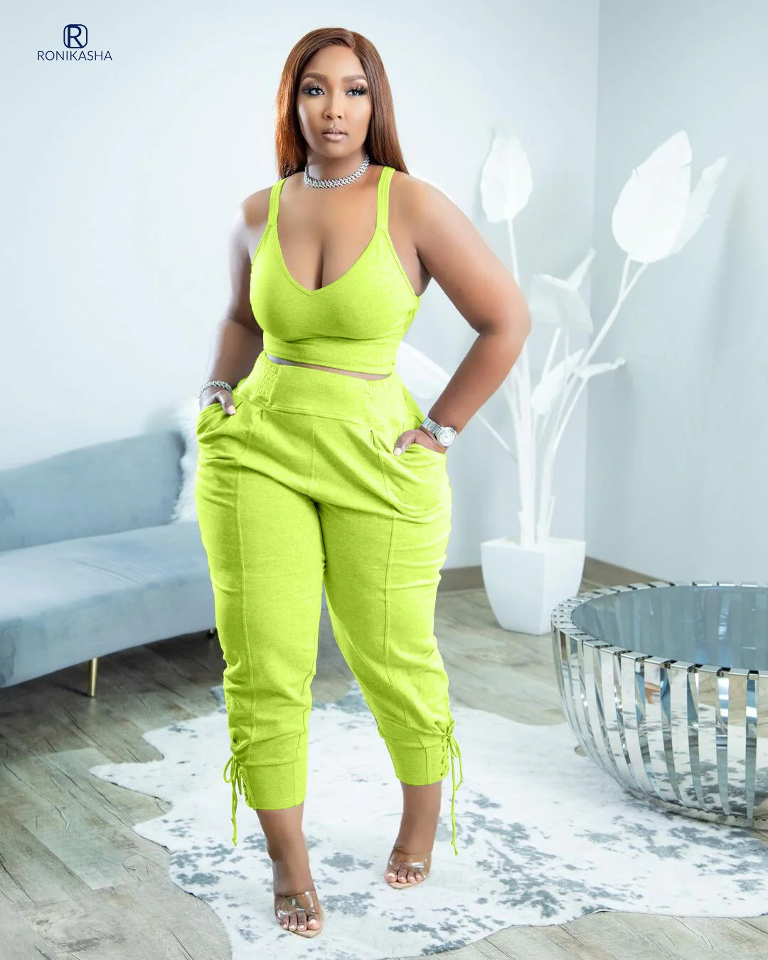 Women Tracksuit Two Piece Set Solid Tank Top + Long Pants Pocket Jogger Set Casual Matching Sporty Suit - Image 14