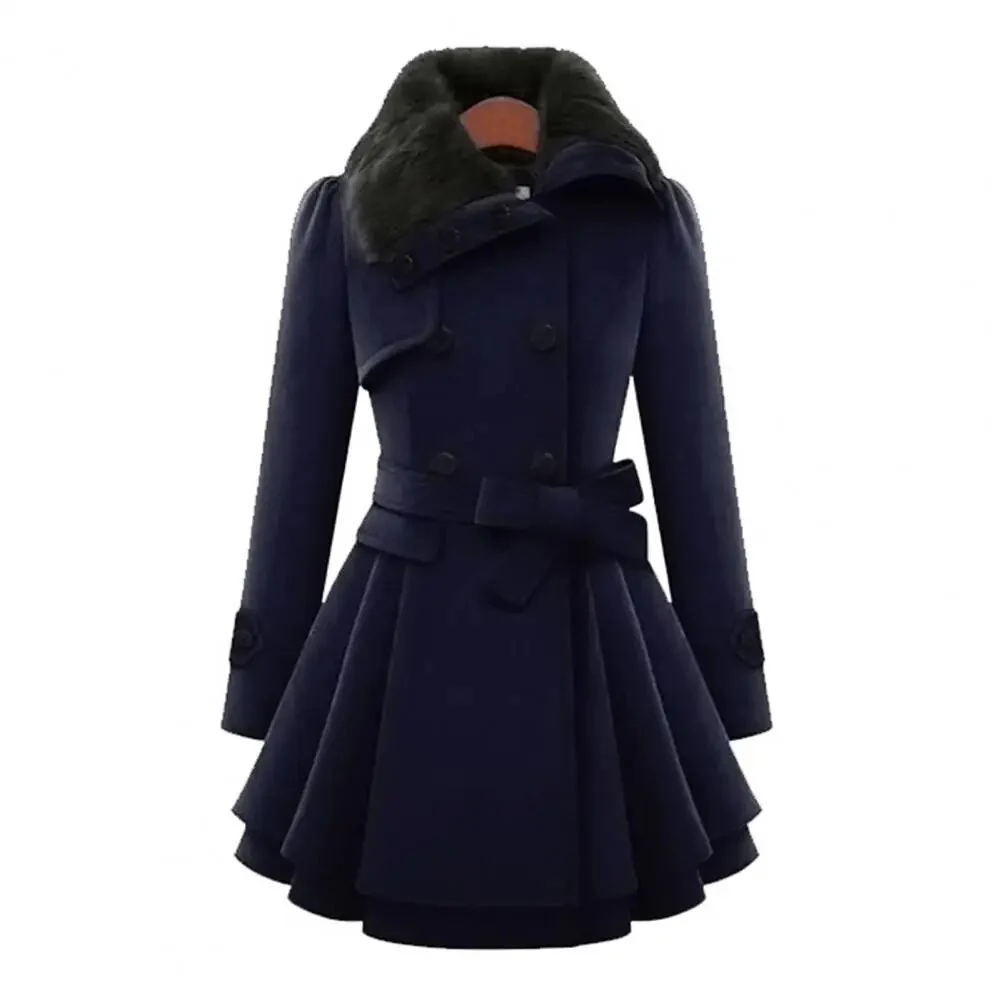 Women Trench Coat Autumn Winter Women Overcoat Streetwear A-line Hem  Stylish Korean Style Slim Lapel Overcoat - Image 10