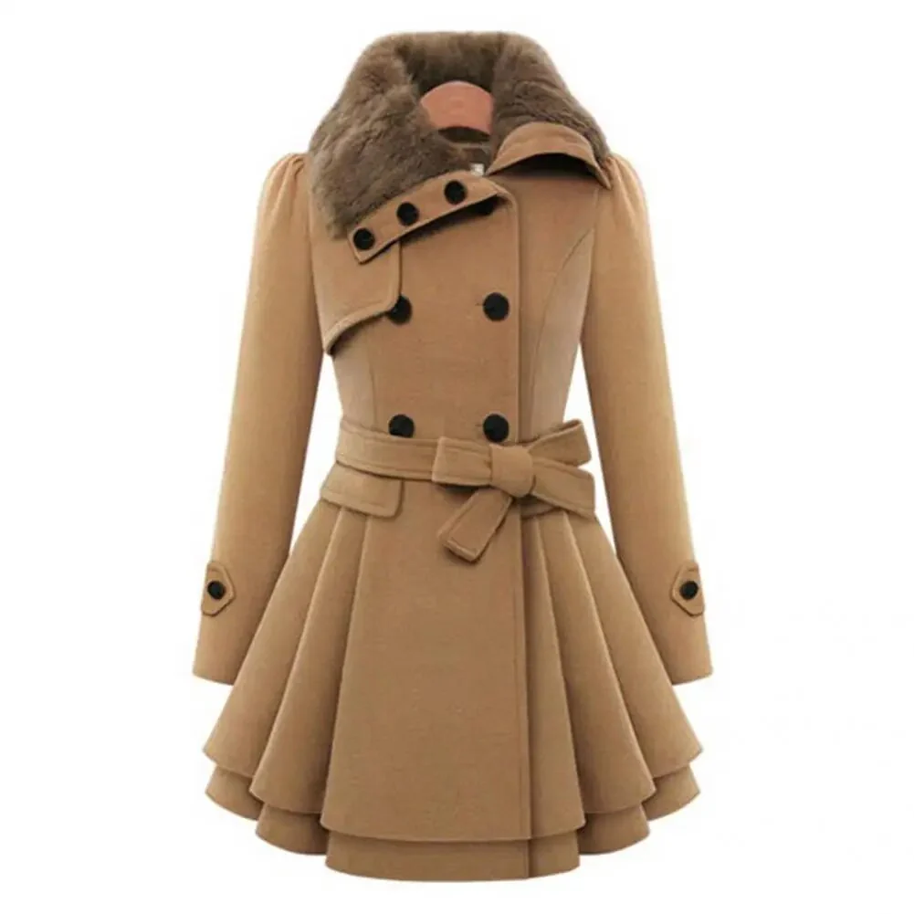 Women Trench Coat Autumn Winter Women Overcoat Streetwear A-line Hem  Stylish Korean Style Slim Lapel Overcoat - Image 2