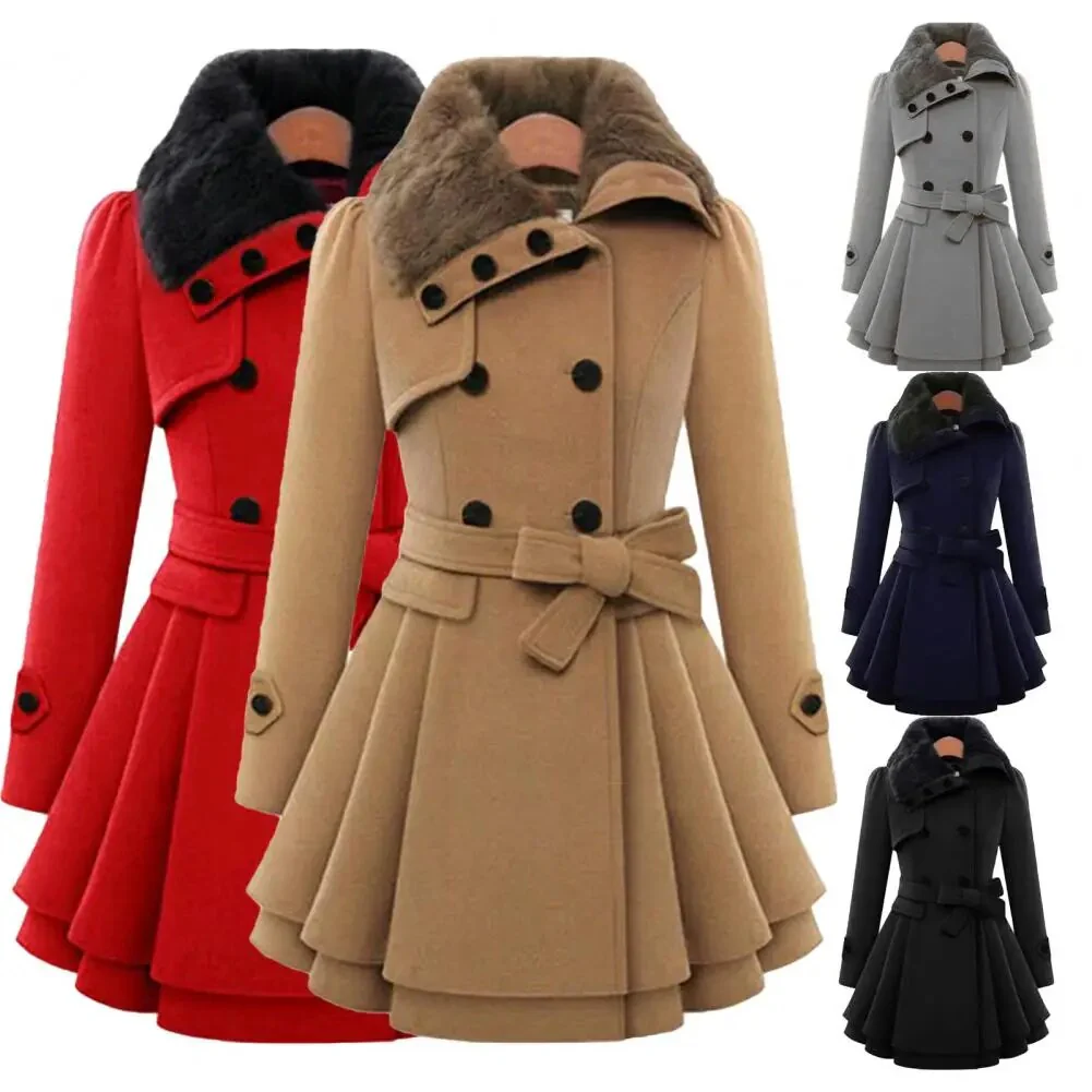 Women Trench Coat Autumn Winter Women Overcoat Streetwear A-line Hem  Stylish Korean Style Slim Lapel Overcoat - Image 3