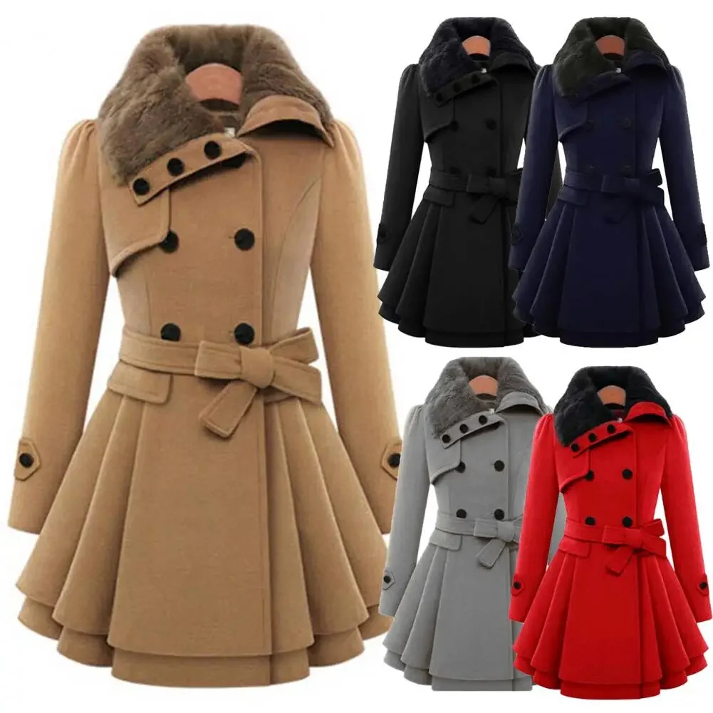 Women Trench Coat Autumn Winter Women Overcoat Streetwear A-line Hem  Stylish Korean Style Slim Lapel Overcoat - Image 4
