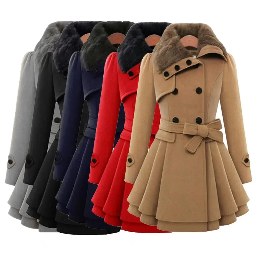 Women Trench Coat Autumn Winter Women Overcoat Streetwear A-line Hem  Stylish Korean Style Slim Lapel Overcoat - Image 5