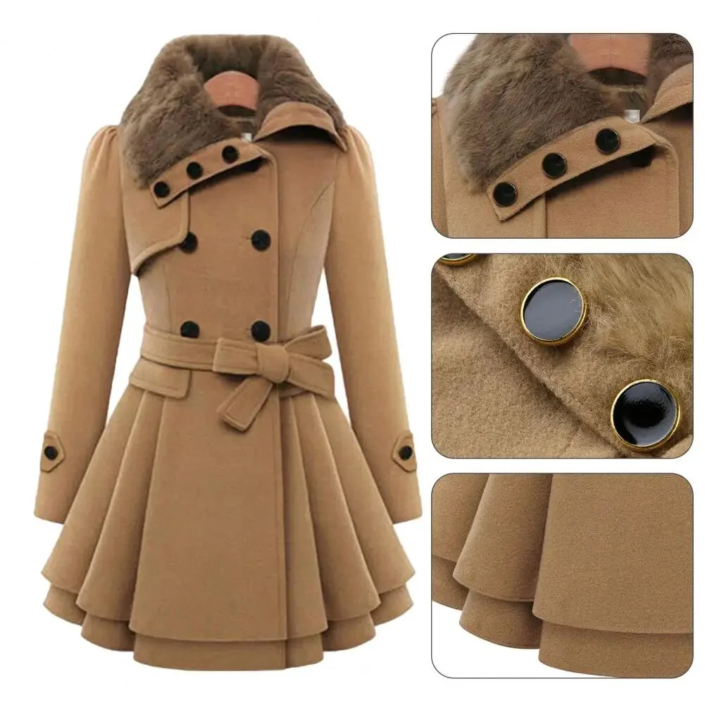 Women Trench Coat Autumn Winter Women Overcoat Streetwear A-line Hem  Stylish Korean Style Slim Lapel Overcoat - Image 6