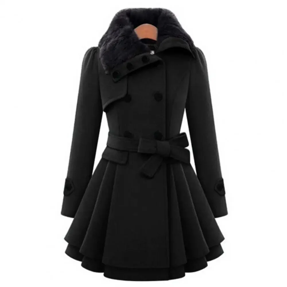 Women Trench Coat Autumn Winter Women Overcoat Streetwear A-line Hem  Stylish Korean Style Slim Lapel Overcoat - Image 7