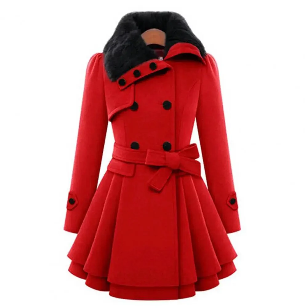 Women Trench Coat Autumn Winter Women Overcoat Streetwear A-line Hem  Stylish Korean Style Slim Lapel Overcoat - Image 8