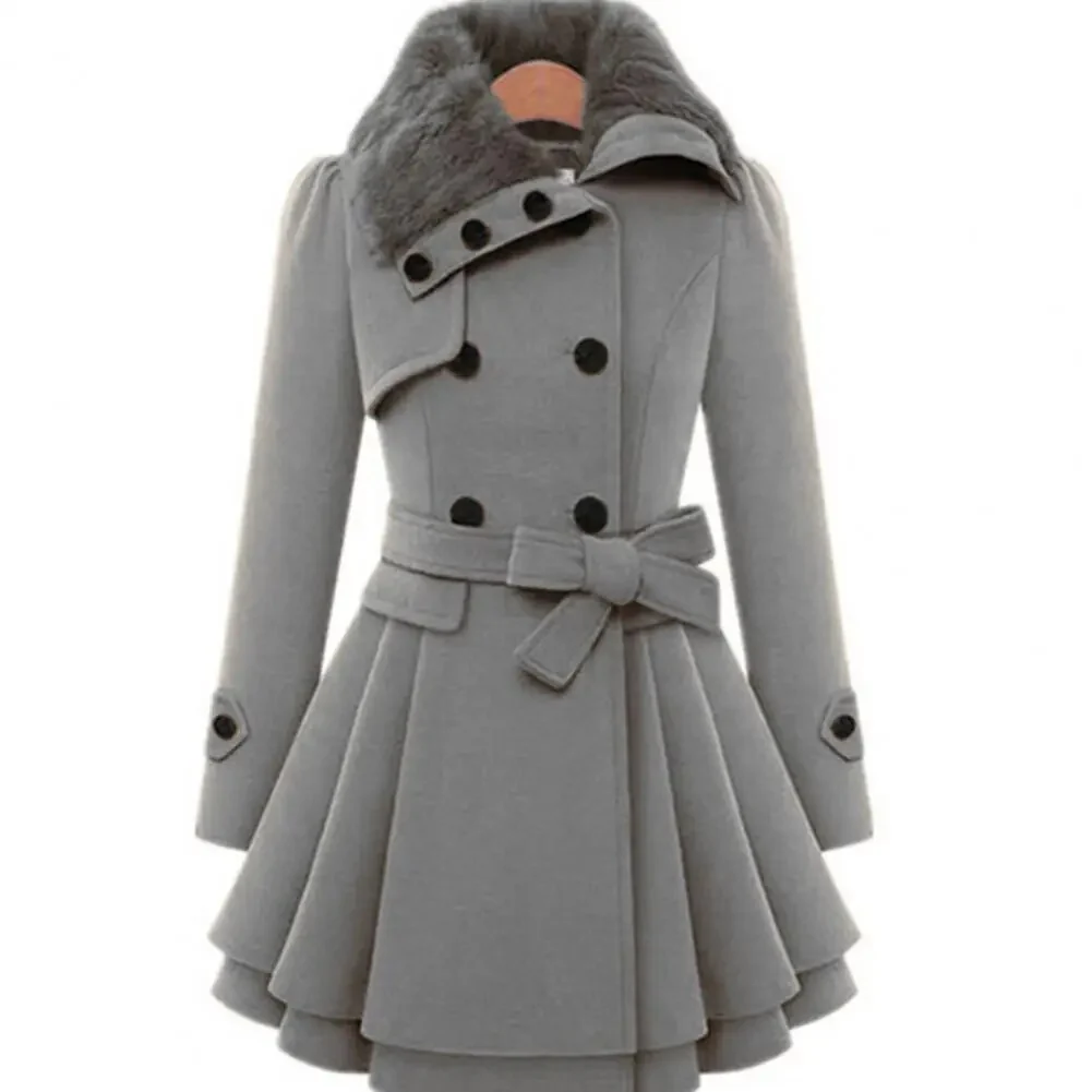 Women Trench Coat Autumn Winter Women Overcoat Streetwear A-line Hem  Stylish Korean Style Slim Lapel Overcoat - Image 9