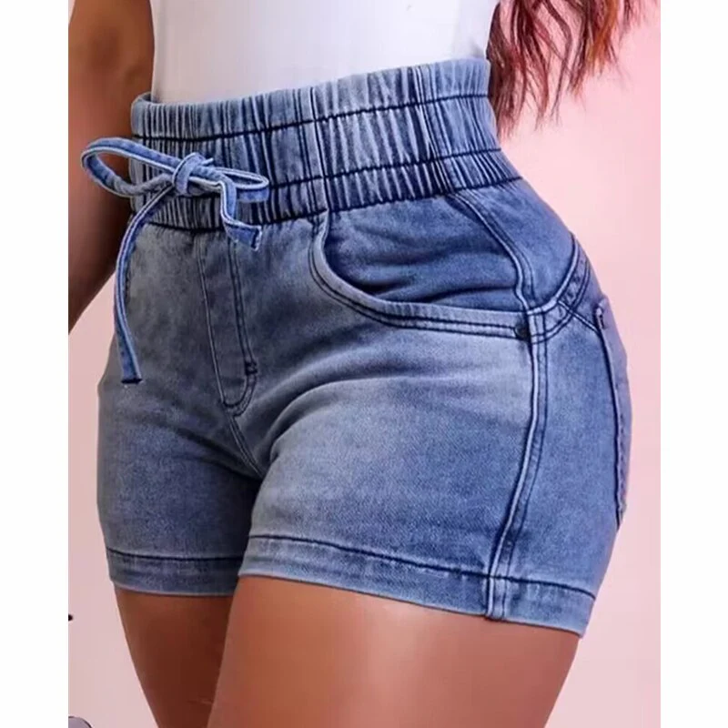 Women Vintage Fashion Drawstring High Waist Denim Shorts Women Casual Retro Hip Lift Bodycon Short Jeans Streetwear - Image 2