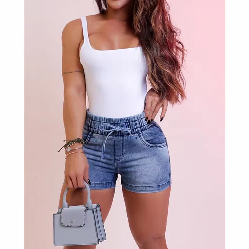 Women Vintage Fashion Drawstring High Waist Denim Shorts Women Casual Retro Hip Lift Bodycon Short Jeans Streetwear - Image 3