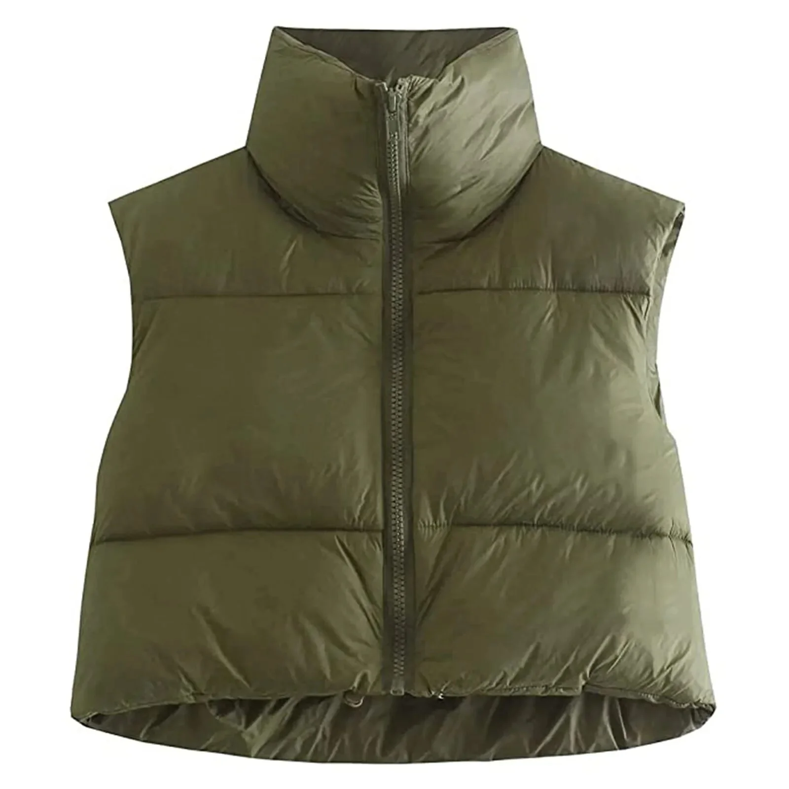 Women Waistcoat Retro Short Cotton-Padded Clothes Solid Color Stand Neck Zipper Casual Party Loose Warm Winter Coat - Image 10