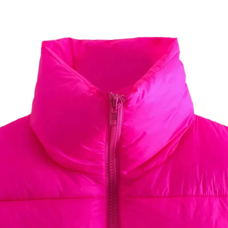 Women Waistcoat Retro Short Cotton-Padded Clothes Solid Color Stand Neck Zipper Casual Party Loose Warm Winter Coat - Image 12