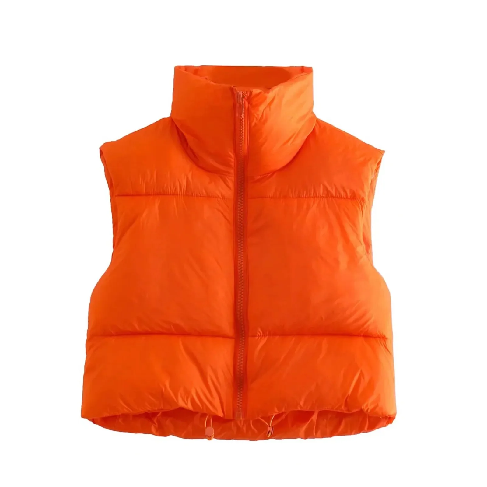 Women Waistcoat Retro Short Cotton-Padded Clothes Solid Color Stand Neck Zipper Casual Party Loose Warm Winter Coat - Image 5