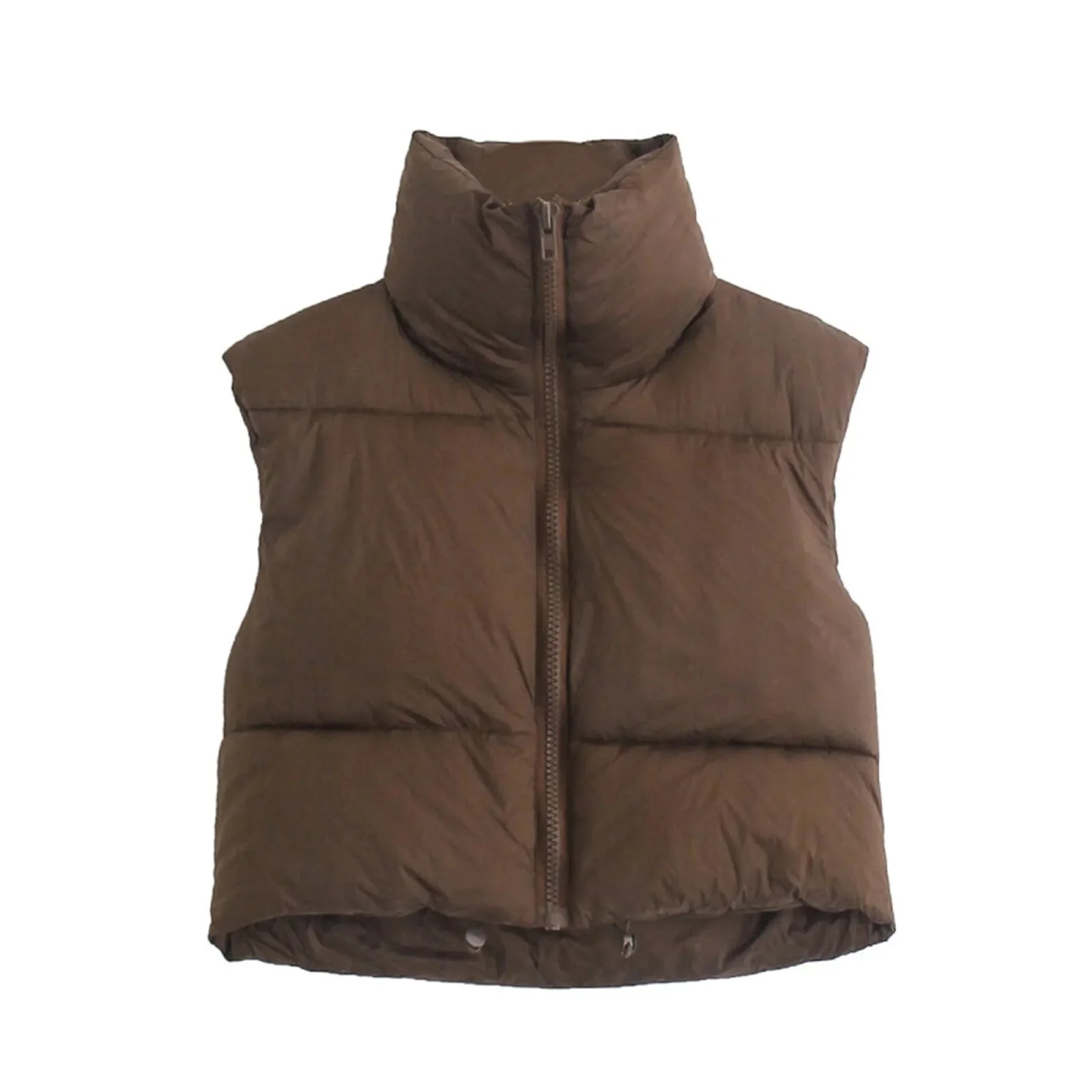 Women Waistcoat Retro Short Cotton-Padded Clothes Solid Color Stand Neck Zipper Casual Party Loose Warm Winter Coat - Image 6