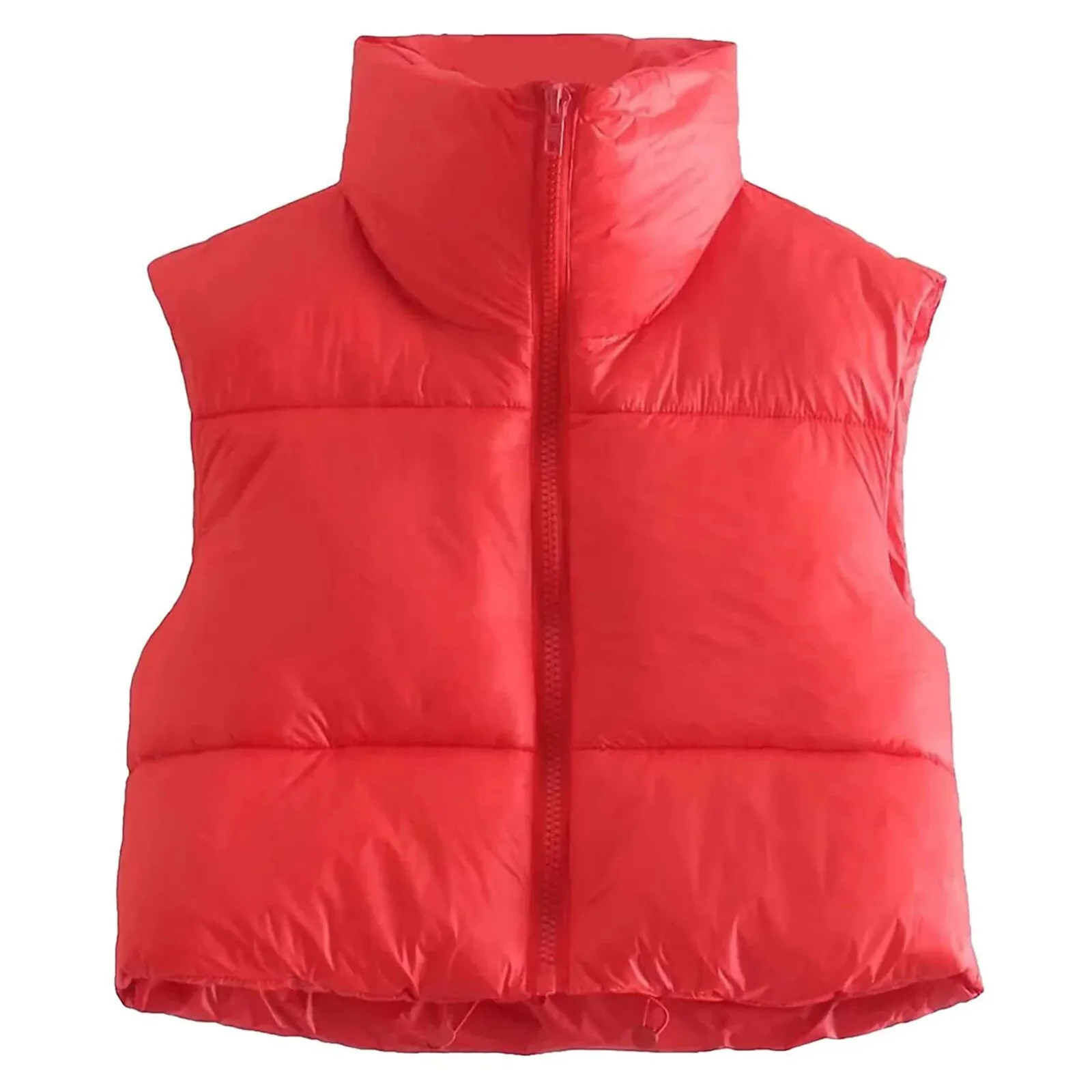 Women Waistcoat Retro Short Cotton-Padded Clothes Solid Color Stand Neck Zipper Casual Party Loose Warm Winter Coat - Image 8