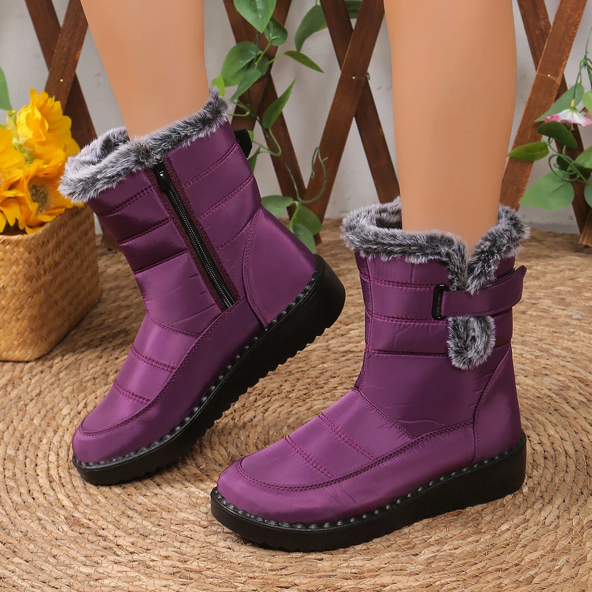 Women Waterproof Winter Shoes for 2024 New Faux Fur Female Long Plush Boots Woman Warm Cotton Snow women's shoes - Image 2