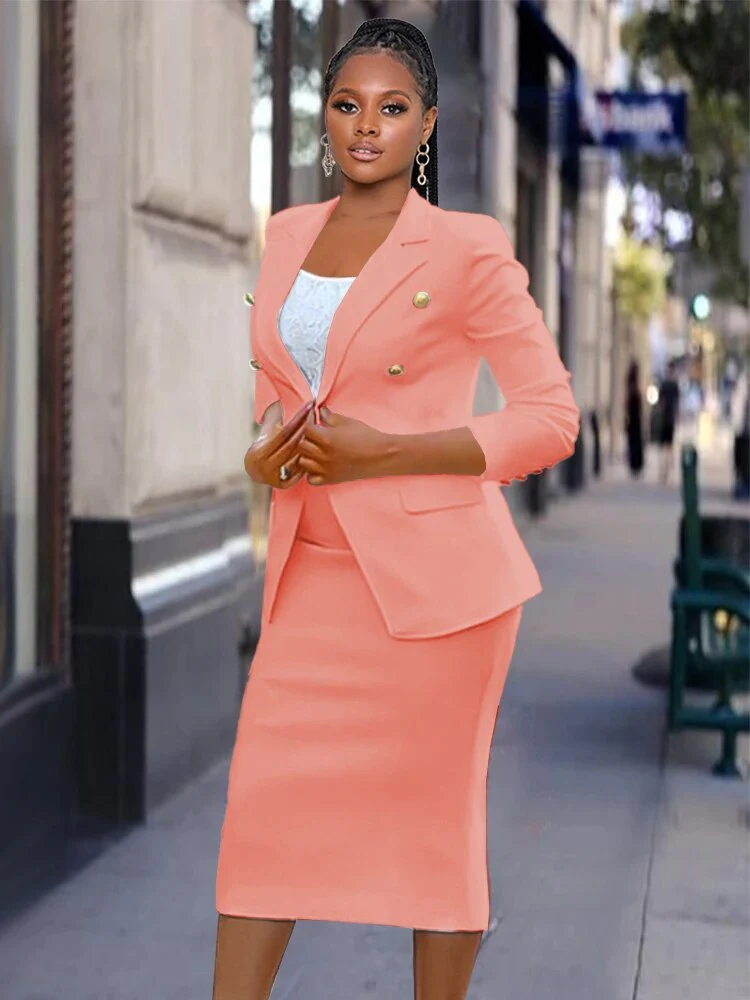 Women White Formal Business Blazer Suit Sets Elagant 6 Buttons Jacket Knee Length Skirts Wide Leg Pants Suits Casual Office Work - Image 5