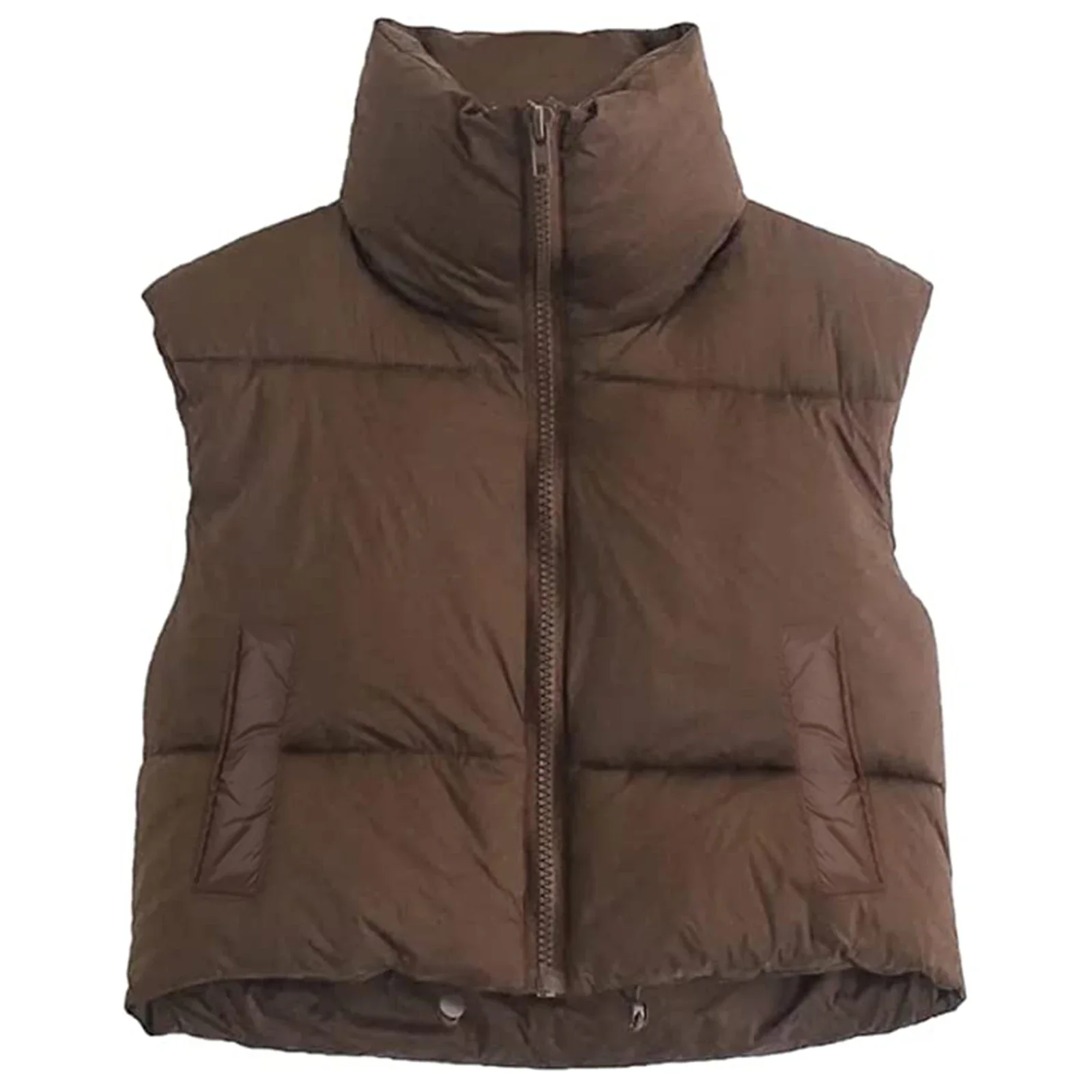 Women Winter Warm Crop Waistcoat, Sleeveless Stand Collar Double Sided Lightweight Puffer Vest - Image 10