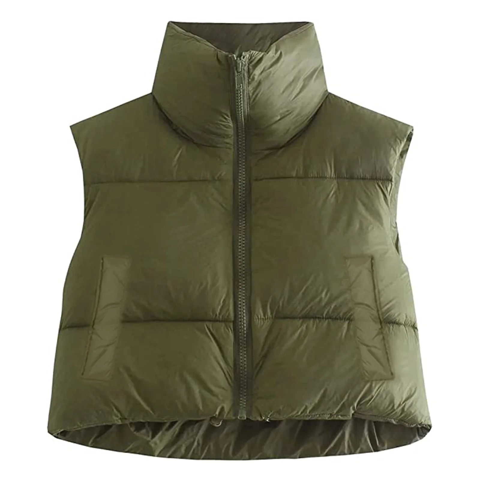 Women Winter Warm Crop Waistcoat, Sleeveless Stand Collar Double Sided Lightweight Puffer Vest - Image 11