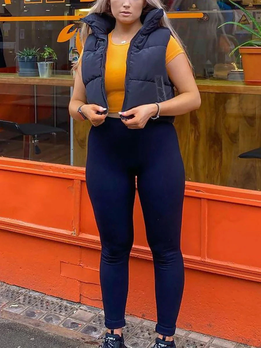 Women Winter Warm Crop Waistcoat, Sleeveless Stand Collar Double Sided Lightweight Puffer Vest - Image 16