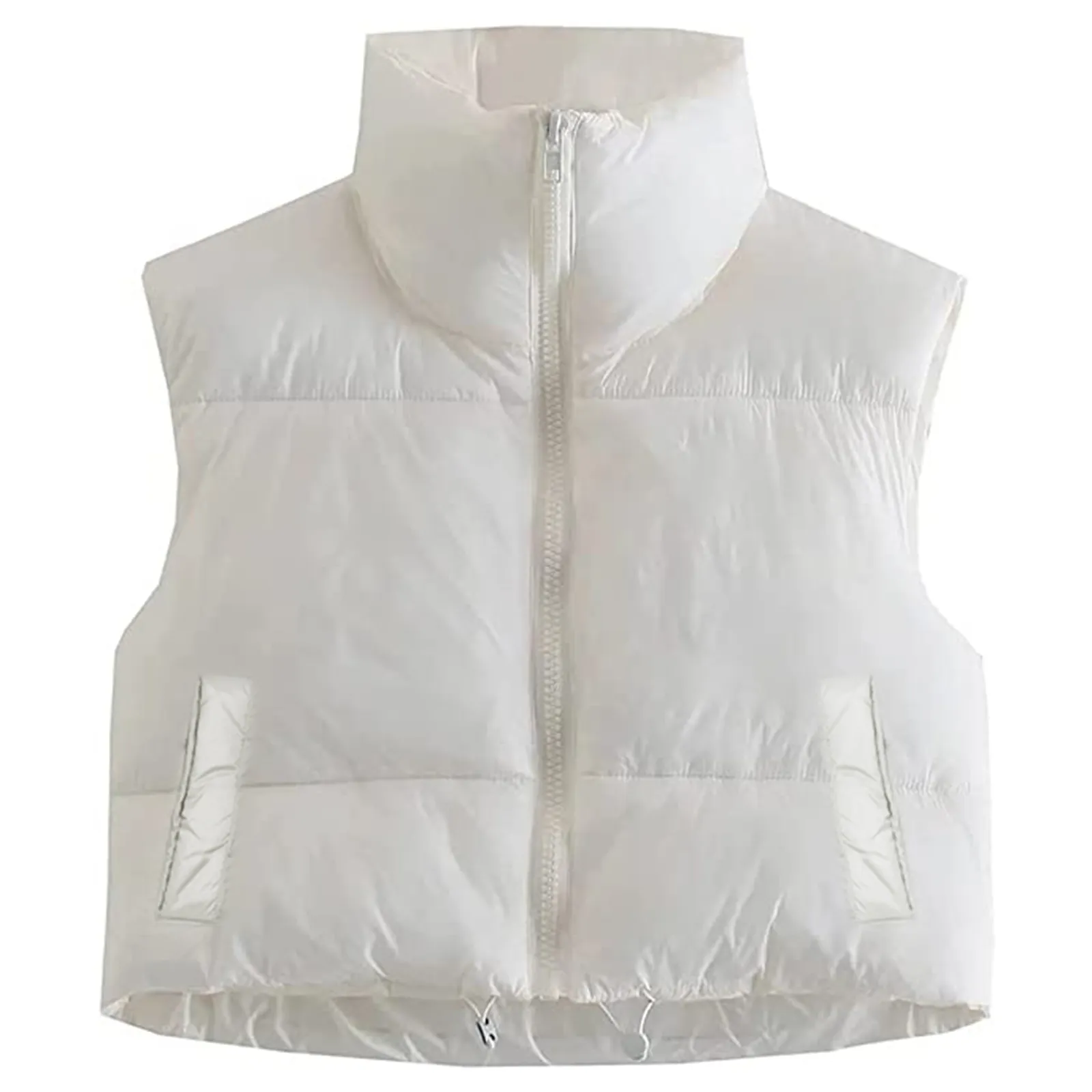 Women Winter Warm Crop Waistcoat, Sleeveless Stand Collar Double Sided Lightweight Puffer Vest - Image 2