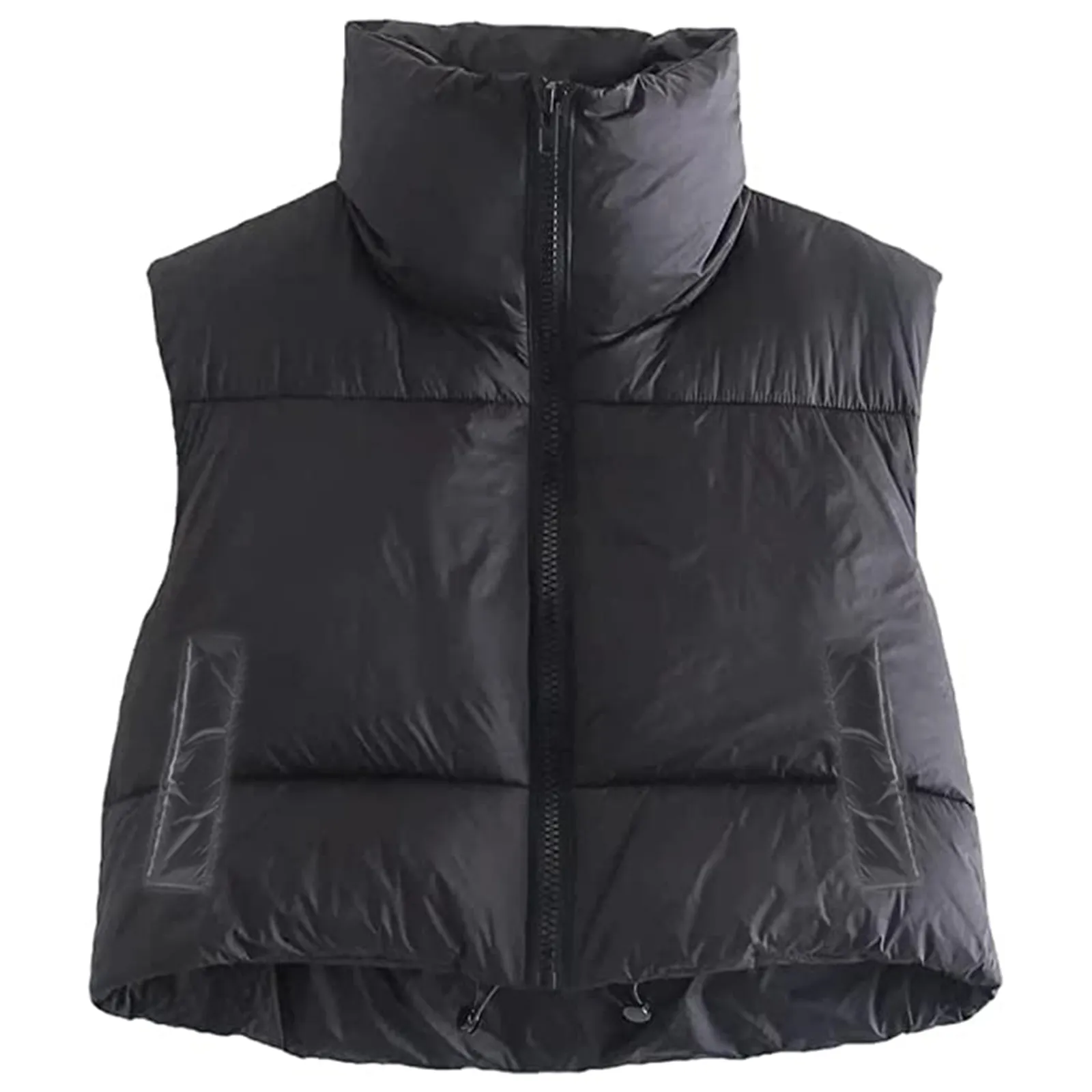 Women Winter Warm Crop Waistcoat, Sleeveless Stand Collar Double Sided Lightweight Puffer Vest - Image 3