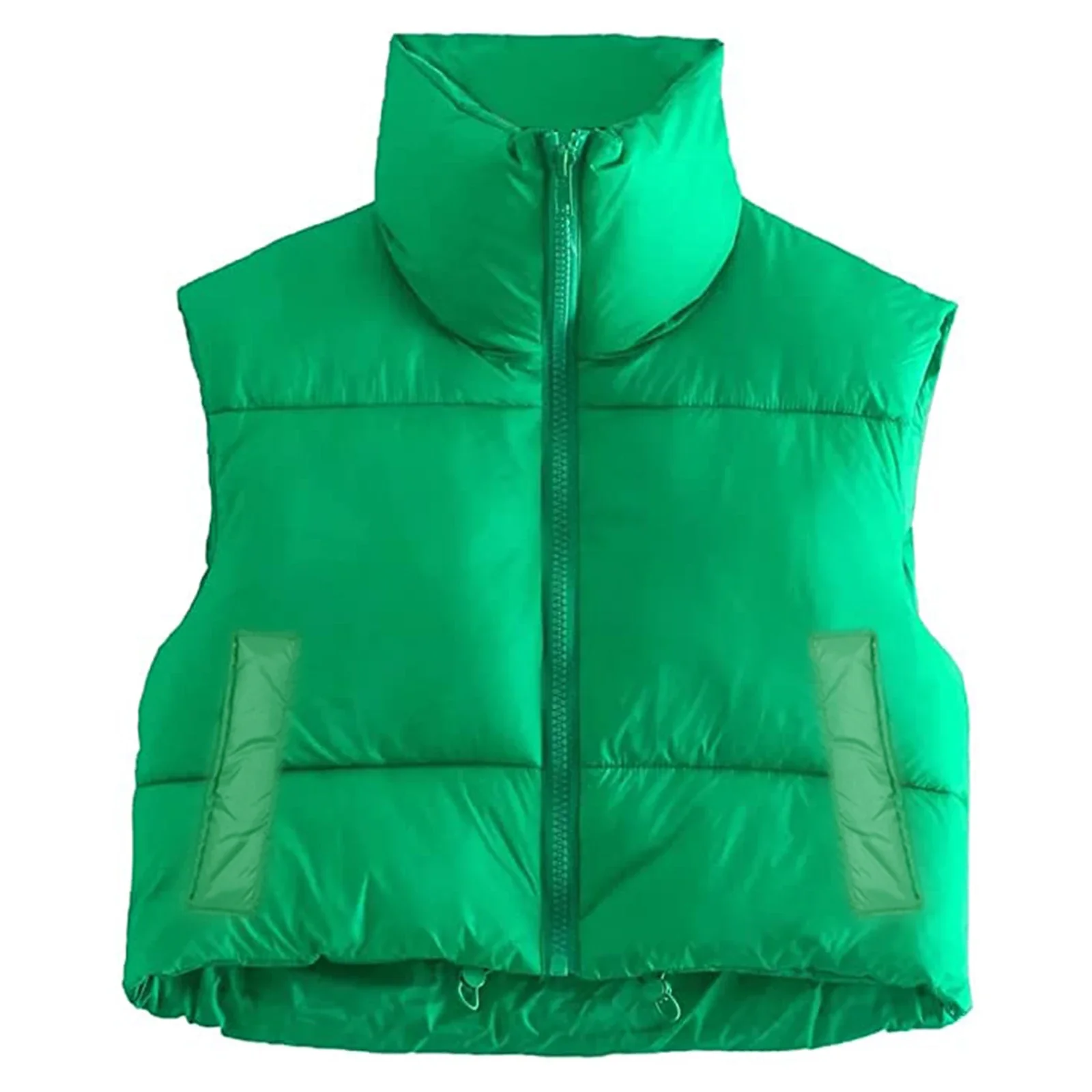 Women Winter Warm Crop Waistcoat, Sleeveless Stand Collar Double Sided Lightweight Puffer Vest - Image 4
